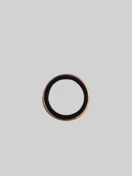 Copper-rimmed bonded seal on light background