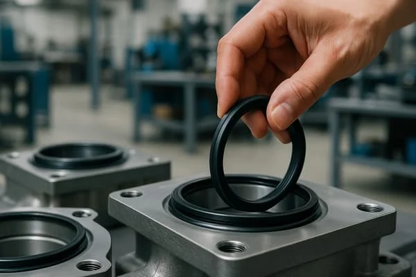 O-ring being placed into hydraulic cylinder block
