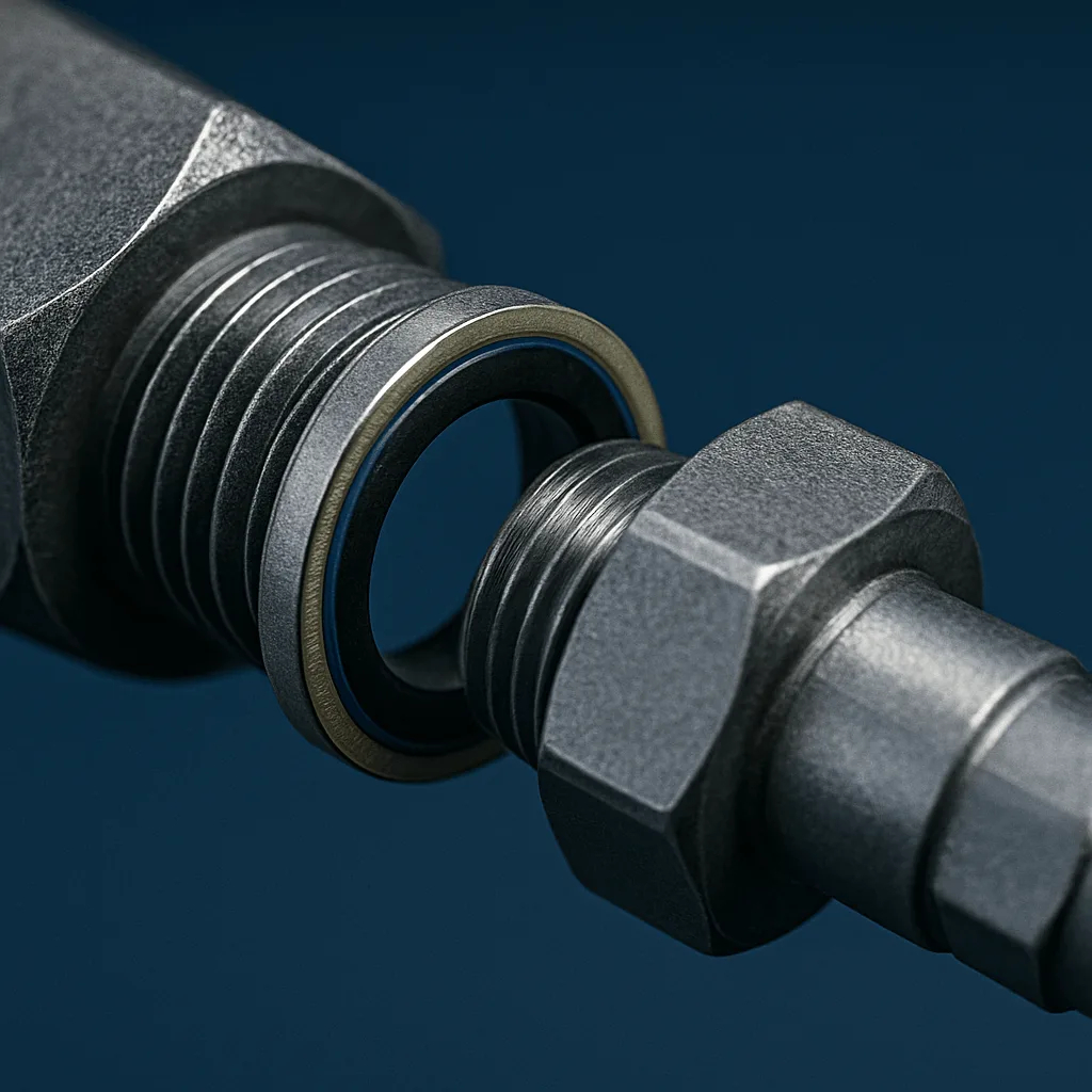 Custom O-ring rubber seal being assembled into hydraulic cylinder block at factory